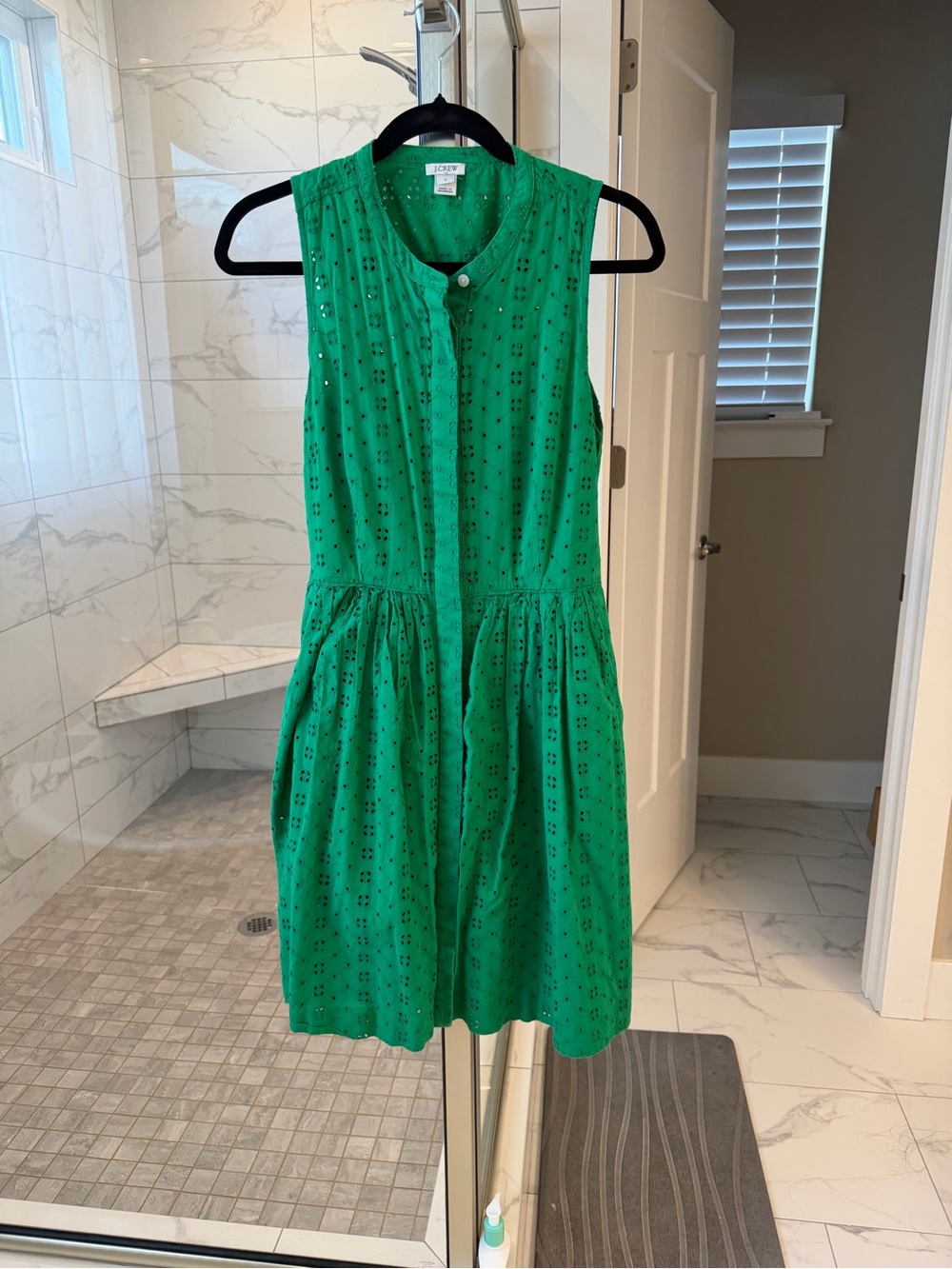 J. Crew Kelly Green Eyelet Sleeveless Button-Front Mini Dress - Picture 1 of 6